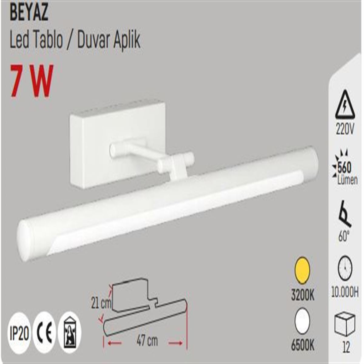 7W 40 CM LED TABLO APLİĞİ BEYAZ KASA 6500K 1